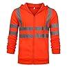 High Visibility Sweatshirt for Men Class 3 Hi-Vis Reflective Safety Hoodie Casual Long Sleeve Zip Up Jacket Tops Orange