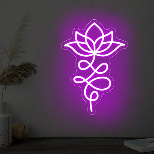 Image of Unalome And Lotus Neon Sign, Lotus Flower, Buddhist Symbol, Spiritual Wall Decor, Yoga Wall Decor, Housewarming Gift, Spiritual Gifts, 15.7 inchx11 inch, Purple