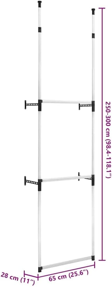 vidaXL Telescopic Wardrobe System Silver and black Aluminum, plastic