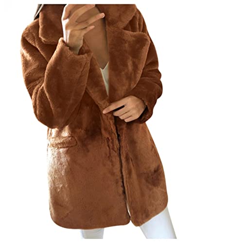 Damen Casual Mantel Lange Ärmel Outwear Coat Fleecejacke Kunstfell Winterjacket mit Kapuze Plüschjacke Teddy-Fleece Casual Wintermantel mit ​Taschen Sweatshirt Hoodie Oversized Weich Pullover Sweater