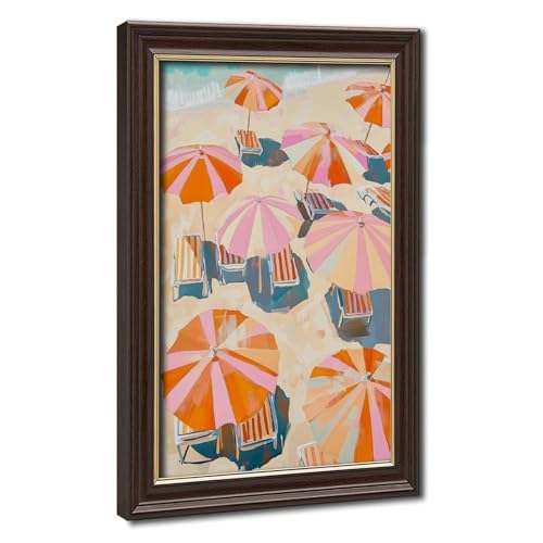 Retro Beach Wall Art Pastel Coastal Canvas Prints Vintage Sunset