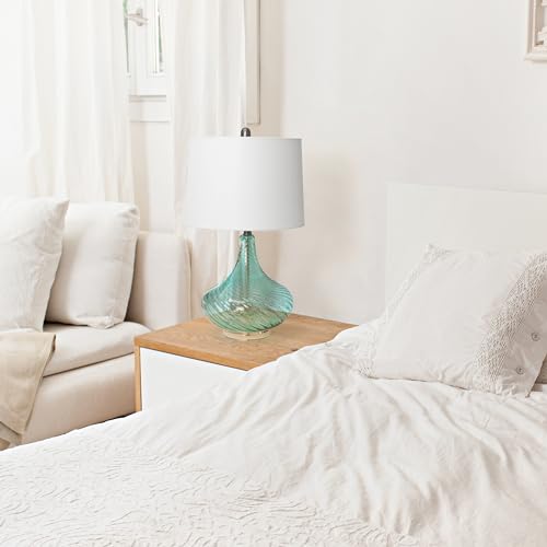 Elegant Designs LT3214-BLU Glass Table Lamp with Fabric Shade, Light Blue
