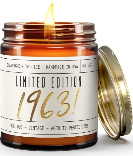 60Th Birthday Gifts For Women - 'Limited Edition 1963' Soy Candle, W/Champagne On Ice I 60 Birthday Gifts For Women I 1963 60Th Birthday Gift Ideas I 9Oz Reusable Jar, 50Hr Burn, Made In Usa #TOP6