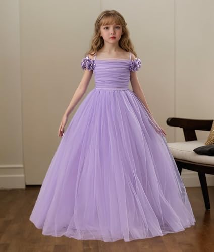 Spaghetti Strap Tulle Prom Dresses for Wedding Flower Girls Sleeveless Bow-Knot Princess Dress Full Length Ball Gown2