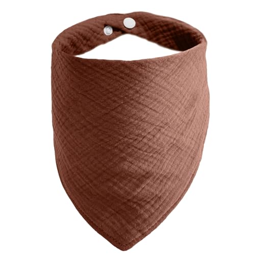 ICEMOOD Haustier-Baumwoll-Bandanas mit verstellbarem Druckknopf für kleine Welpen – Einfarbiges Hundehalstuch,Rotbraun,M