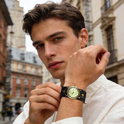 JewelryWe Damen Armbanduhr Vintage Casual Analog Quarz Leder Band Uhr mit rmischen Ziffern Zifferblatt