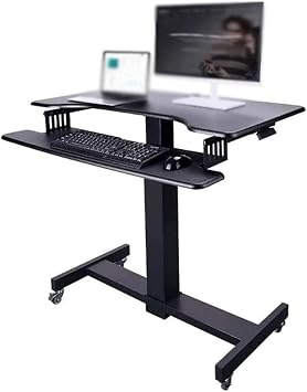 Mobile Standing Desk, Height Adjustable Sit Stand Up Desk with Wheels, Computer Workstation Table, Laptop Standing Desk, Rolling Laptop Desk, Black