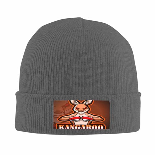 zerosevenee Bonnet d'hiver chaud et élégant bonnet tricoté gris foncé pour hommes et femmes, bonnet minimaliste noir panthère esquissé, 3921c-kangourou Bonnet de boxe mascotte, Taille unique