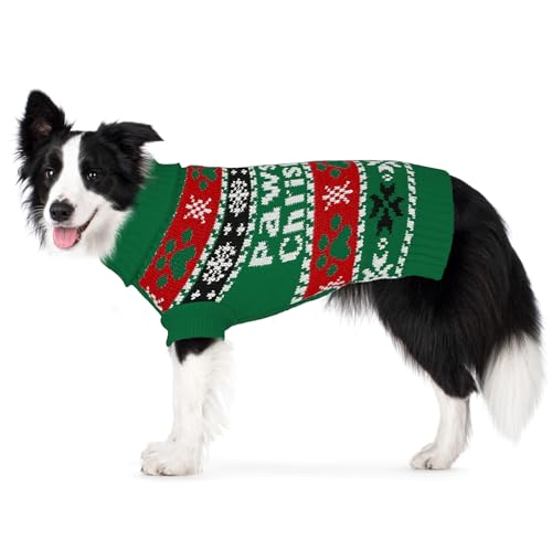 Image of Cozy Stretch Dog Turtleneck Sweater -Dog Christmas Sweater Pullover, Soft Warm Knit Dogs Sweaters for Boy & Girl Pets,Cold Weather Outfit for Small Medium Large Pups,Green Paw XL
