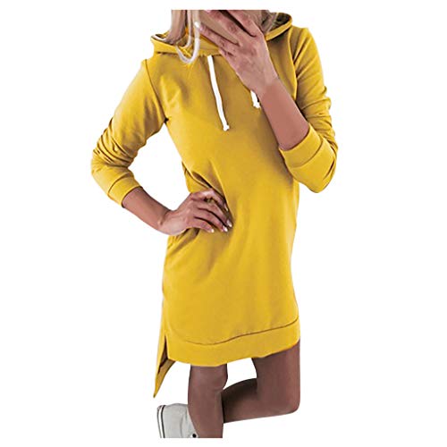 Preisvergleich Produktbild TAMALLU Sweater Jacke Frauen Casual Langarm Einfarbig Tunnelzug Dress(Gelb,3XL)