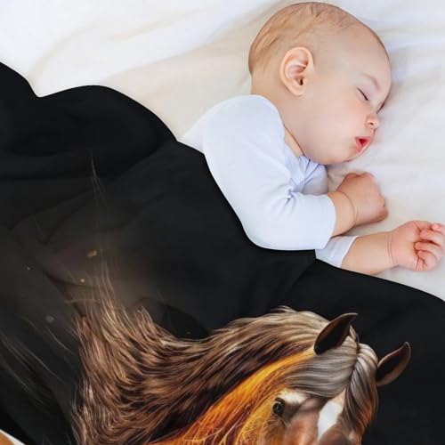 Couverture polaire cheval chaude et moelleuse en flannel lit 180x200cm