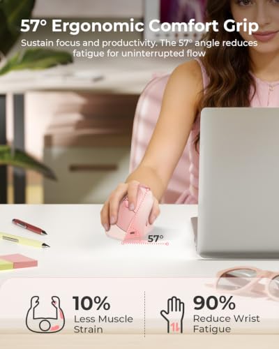 Image of seenda MOU-302 Wireless Bluetooth Ergonomic Vertical Mouse with Volume Knob | Rechargeable 3-device mice for small /medium hands with quiet clicks, 1000 /1600 /2400 DPI for PC, laptop, MacBook, Light Pink