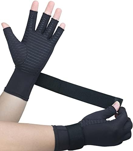 Semikk Copper Arthritis Gloves with Adjustable Wrist Strap for Women & Men, Fingerless Compression Gloves for Arthritis, Carpal Tunnel, Pain Relief, Swelling, Rheumatoid, Typing (Small/Medium, 1 Pair)