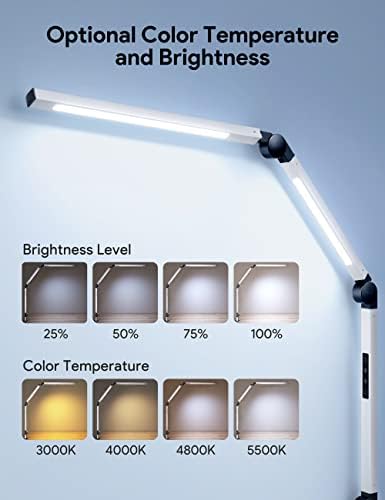 LED Desk Lamp, Dual Light Source Desk Light with Clamp, Dimmable 4 Color Modes & 4 Brightness Swing Arm Lamp, Eye-Caring Clip-on Architect Lamp with Memory Function for Work Study Home Office