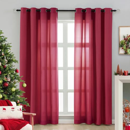 L.Z.E Non-See-Through Privacy Curtains 84 Inches Long 2 Panels Set, Light Filtering Curtains for Living Room Bedroom Doorway Divider, Burgundy Window Panels Grommet Top by L.Z.E - Image 9