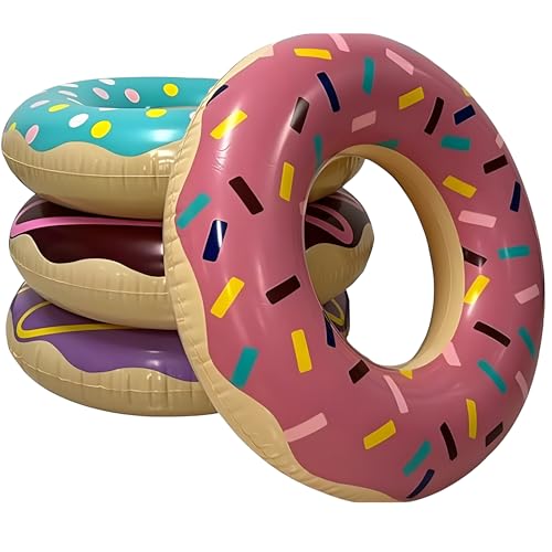 4E's Novelty 4 Pack Donut Pool Floats for Kids & Adults 30" Swim Rings Tubes Floaties for Swimming Pool, Donut Inflatable for Party Decorations Beach Toy, Floating Blow Up Floaties Water Floaty Lake by 4E's Novelty - Used condition - CA$31.31