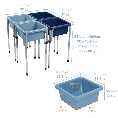 Image of ECR4Kids 4-Station Sand and Water Adjustable Play Table, Sensory Bins, Navy /Powder Blue