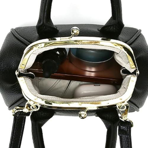 Mini Kiss Lock PU Leather Satchel Style Handbag Women Small Shoulder Crossbody Purse Commuter Tote Top Handle Everyday3