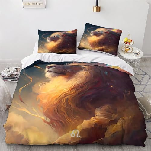 Ensemble linge de lit microfibre avec housse de couette imprimé lion 3D