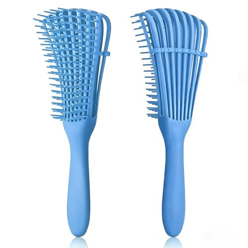 Curly Hair Brush, Magic Detangling Brush Painless Girl Anti-Breakage Brush for Afro Hair 3a to 4c Kinky/Wavy/Wet/Dry Long Thick Curly Hair (Blue)