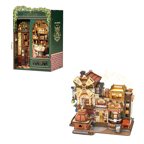 CUTEBEE Book Nook Kit - DIY Miniature House,Casa de muñecas en Miniatura,Kit de construcción con Cubierta Antipolvo y luz LED, Booknook Maquetas para Adultos para Construir
