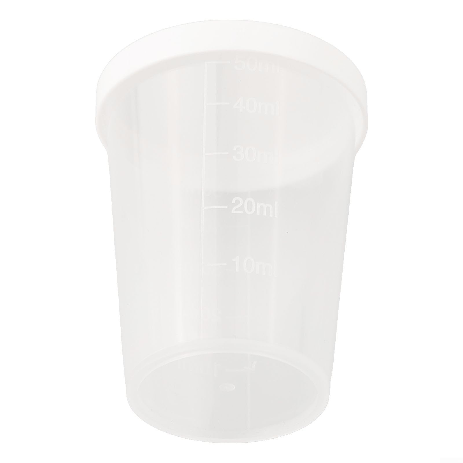 Lot de 10 tasses à mesurer transparentes de 50 ml avec couvercles blancs, récipients gradués en plastique pour ingrédients liquides et secs, parfaits pour la cuisine, le mélange, l'échantillonnage et