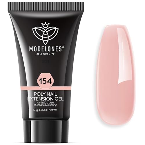 Modelones Polygel kit Ongle Gel UV Complet 50g Faux Ongles Extension Naturel Nude Rose Construction Vernis Semi Permanent Quick Building Extender Gel Kit pour...