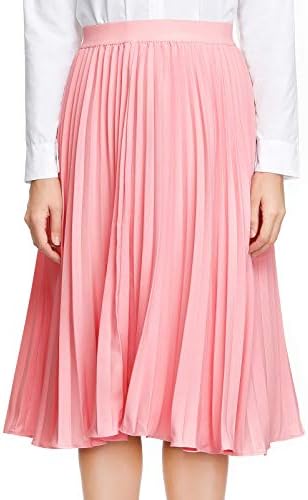 Women's Basic Solid Flared Casual Midi Skirt A-line Pink Size S KK659-1