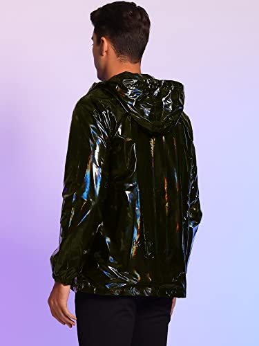 Lars Amadeus Metallic Jacket for Men's Solid Zipper Sparkle Shiny Holographic Hooded Windbreaker3