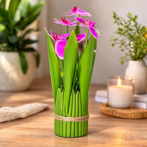 Image of CraftVatika Light Pink Orchid Artificial Flower Bouquet Decor, Realistic Orchid Flowers Bouquet Gift for Girls Faux Flowers for Table, Home Living Room Desk Decor, Wedding Anniversary Birthday Gift