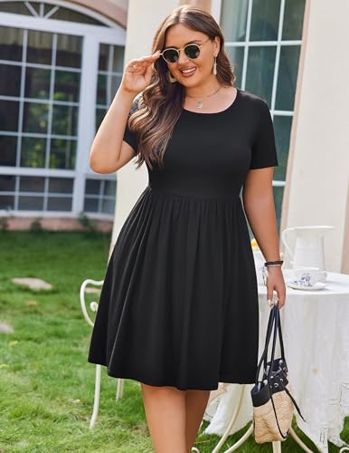 Image of IN'VOLAND Womens Plus Size Summer Dress Short Sleeve Casual Mini Dresses Empire Waist T-Shirt Dress with Pockets