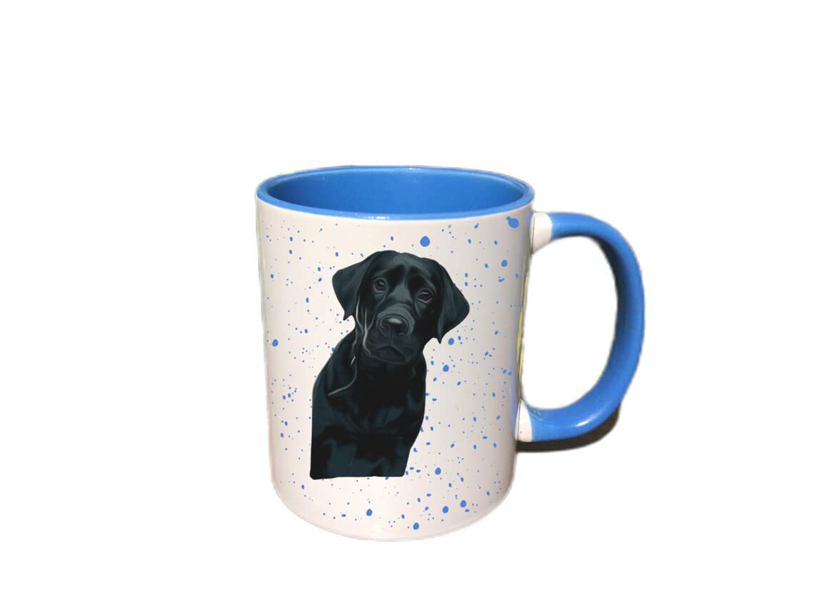 Personalised Black Labrador Mug - Gift Present for Dog Lovers - Gifts for Dog Owners - Personalised Dog Mug - Country Style Mug (Blue)