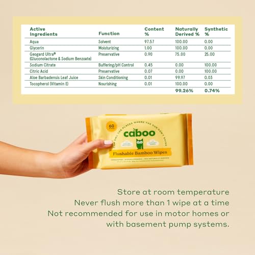 Caboo Tree Free Flushable Wipes, Certified Flushable, Septic Safe, Biodegradable, Chemical Free, Unscented Wipes for Adults made with Renewable Bamboo Based Viscose (Pack of 3, Total of 180) - Thumbnail 7