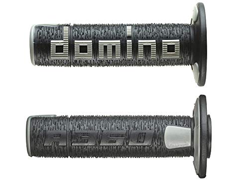 Domino Paire de poignées en caoutchouc écriture DOMINO Grand modèle A360 en caoutchouc bicolore noir/gris pour moto OFF ROAD CROSS/ENDURO Longueur : 120 mm