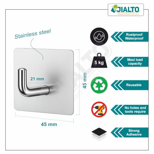 Image of JIALTO Adhesive Hooks, Wall Hanger Towel Hooks, Heavy Duty Wall Hooks for Hanging Ideal for Bathroom Shower Kitchen Home Door Closet Cabinet Stainless Steel - 4Packs