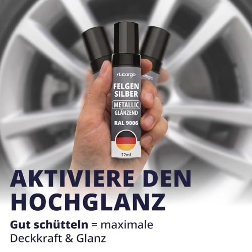 LICARGO Lackstift Silber Felgensilber Metallic RAL 9006 – Präziser Pinsel für Kratzer & Steinschläge an Alufelgen – Deckkraft… – Ansicht 6