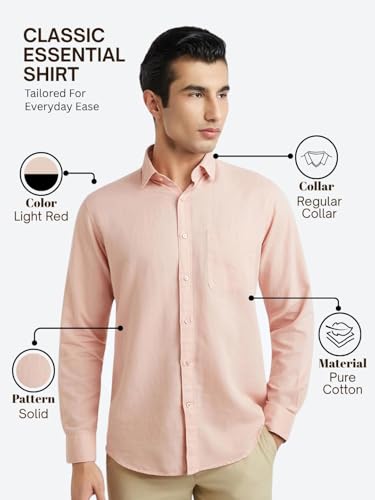 Image of Raymond Men Slim Fit Solid Pattern Linen Cotton Blend Regular Collar Full Sleeve Casual Shirt