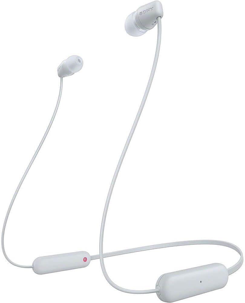 WI-C100 Wireless in-Ear Bluetooth Headphones with Built-in Mic, White | Up to 25 Hrs of Battery, Clear Hands-Free Calling, Easy Button Operation, Flexible Neckband, IPX4 Water Resistant