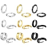 NEWITIN 9 Pairs Stainless Steel Hoop Earrings for Men Hypoallergenic Earring Huggie Cartilage Earring Set Gold Silver Black Small Hoop Earrings for Women Men
