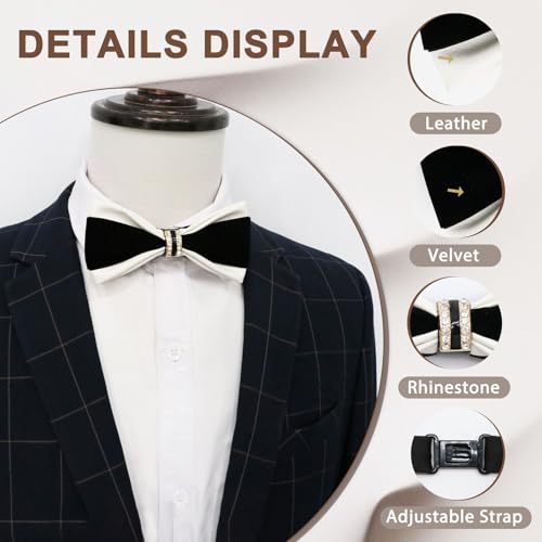 Image of Men's PU Velvet Rhinestone Bow Tie for Wedding | Adjustable neck strap, Soft velvet finish, For tuxedo and prom events, No tying required, Elegant rhinestone accent