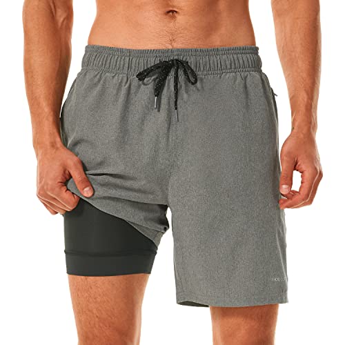 Image of HODOSPORTS Mens 7 inch Swim Trunks with Compression Liner S-6XL Quick Dry Swimming Shorts Zipper Pockets Swimsuits