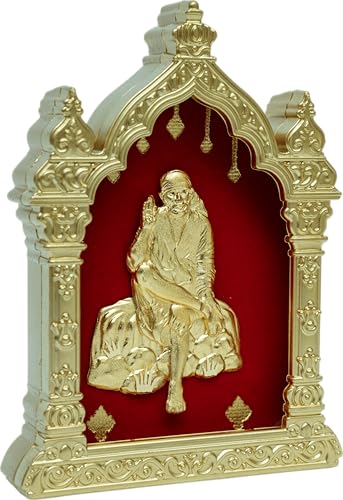 Image of EKA Temple Series Sai Baba Table Top Premium Gold Foil Artwork with Metal Stand | Peace & Faith Inspired Spiritual Decor for Home, Office & Pooja Space | Auspicious Gift