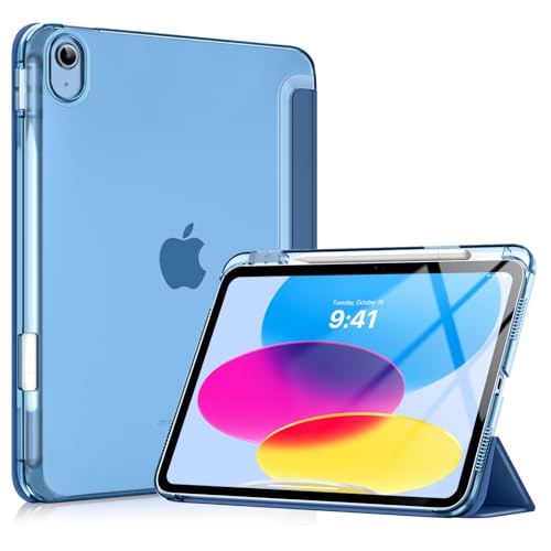 MoKo Case for iPad (A16) 11th Generation 11 Inch 2025, iPad 10th Generation 10.9 Inch 2022 with Pencil Holder, Slim Stand Protective Cover with PC Translucent Back Shell, Touch ID, Navy Blue