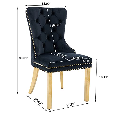 Kcc Velvet Upholstered Dining Chairs Set Of 6, Modern Button Tufted Chairs With Lion Head Pull Ring And Stainless Steel Legs For Living Room Kitchen, Black #TOP2
