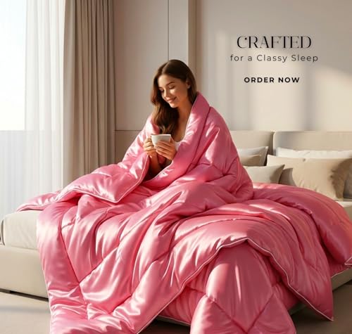Image of SANMARINO Satin Comforter Double Bed 88x96 Inches | 300 TC Ultra Soft Silky Satin Comforter | Luxury Bedding for Bedroom, Couples, Wedding & Home Decor (Rose Pink)