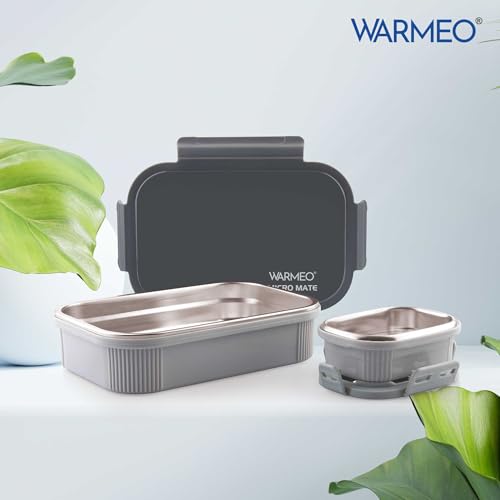 Image of WARMEO MICROMATE Microwave-Safe Stainless Steel Lunch Box, Bpa Free, Perfect for Office, School, Travelling, Combo(800ml+150 ml),Grey