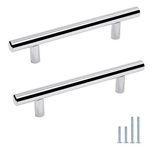 Image of Probrico 20 Pack Polished Chrome Cabinet Handles 3-1 /2 Inch Hole Centers T Bar Stainless Steel Drawer Dresser Pulls, 90mm Cabinet Pulls Kitchen Hardware Bathroom Handles