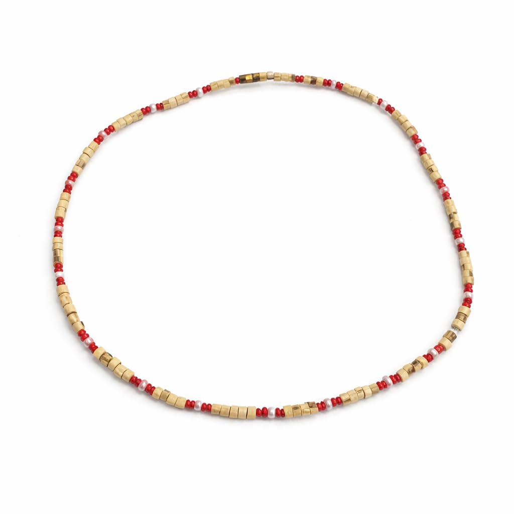 Red Tulsi Kanthi Mala 19.5 cm | Natural Wooden Tulsi Beads with Red & White Accent | Lightweight Spiritual Neck Mala for Puja & Meditation | Traditional Prayer Beads Necklace-image-31