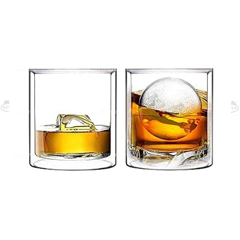 Sun's Tea Double Wall Whiskey/Scotch Rocks Glass Set 5.5oz | Old Fashioned Drinking & Cocktail Glasses | Clear Insulated Tumbler - Set of 2 Cover