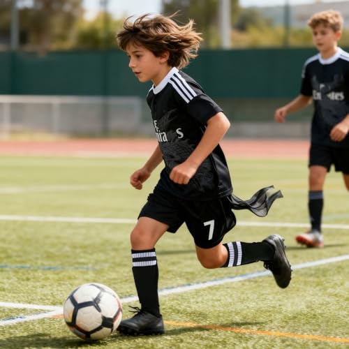 Fußball Trikot für Kinder, Trikot Nr. 7 Fußballtrikots Fussball T-Shirt Shorts Socken Schlüsselanhänger und Schienbeinschoner Set, Outdoor Football Jersey für Jungen